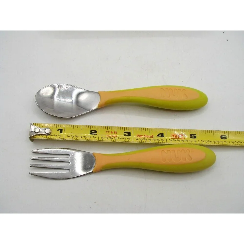 NUK 2 Piece Fork Spoon Set Lunchbox Travel Case Stainless Steel Kids Toddler Vtg